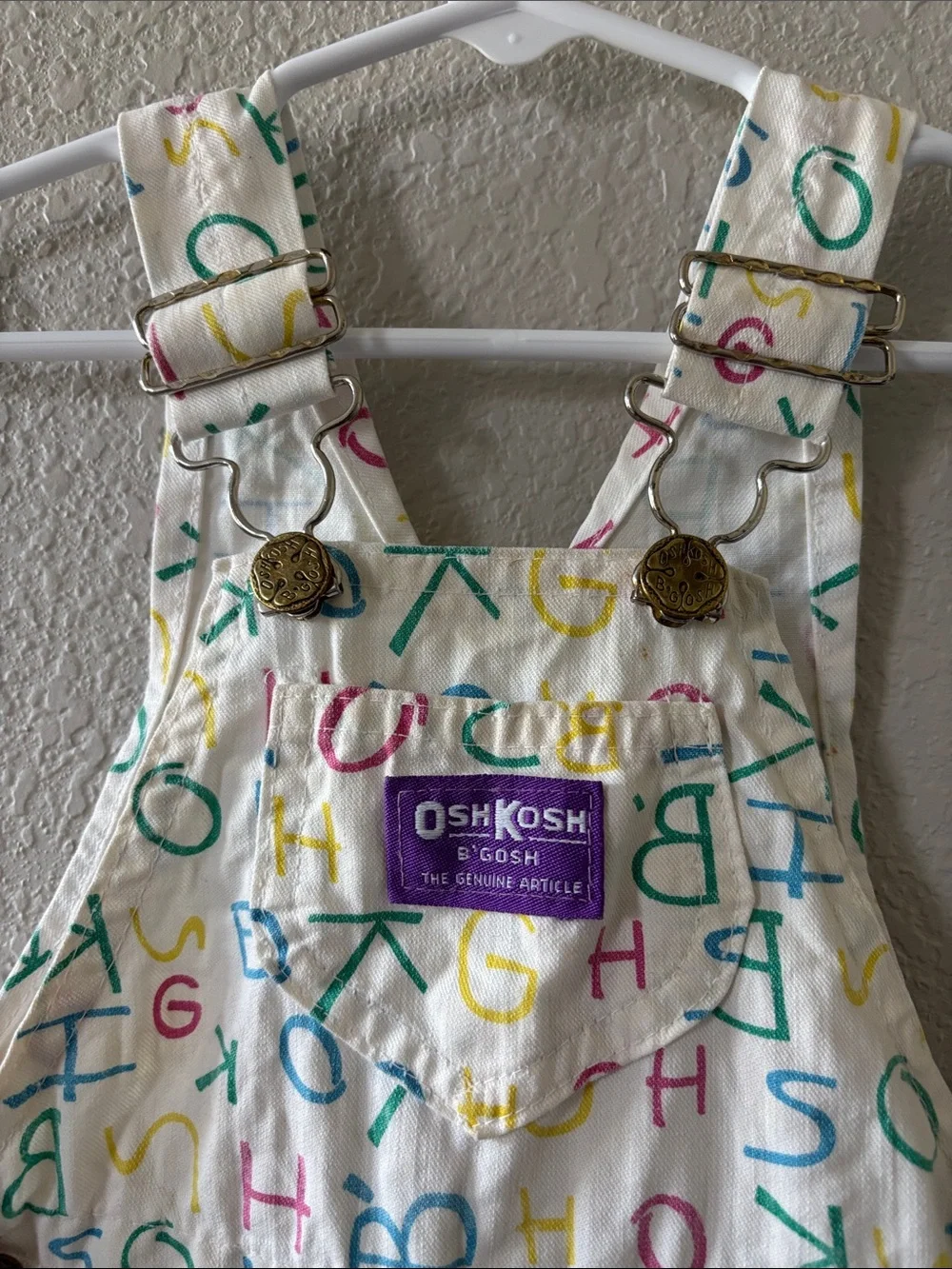 Vintage Oshkosh Overalls White Colorful Alphabets 24 Months Made in USA